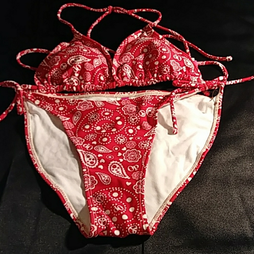 OP 2 Pc String Bikini Red/White Print L